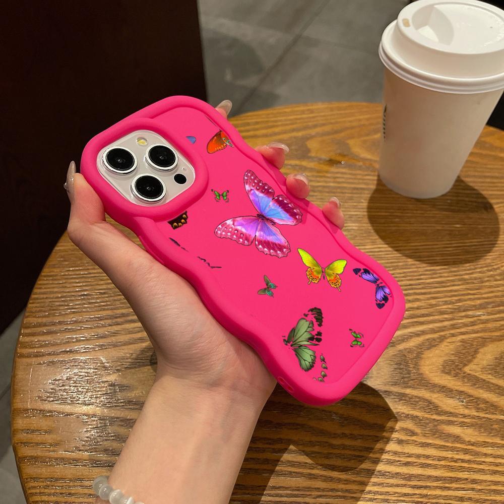 Чехлы для телефонов N76 Butterfly Macaron Wavy Edge для iPhone 16 Pro Max Samsung S24 Plus S23 Ultra A35 A54 A55 Xiaomi Redmi Note 13, противоударный чехол