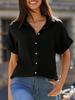 Women's V Neck Collared Button Down Shirt Short Sleeve Top with Pockets