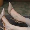 Fashion 2025 Spring/summer New Riveted Shoes High Heels Female Slender Heel Pointed Black Willow Nude Patent Leather
