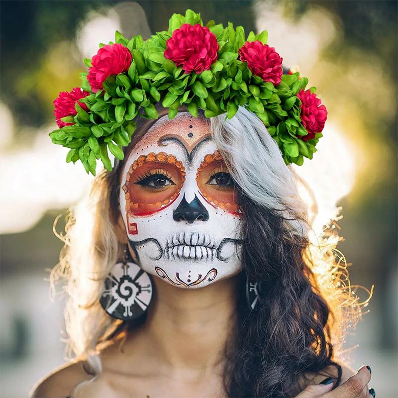 1Pc Day Of The Dead Artificial Marigold Hair Band Faux Chrysanthemum Headband Halloween Festival Party Flower Crown For Women