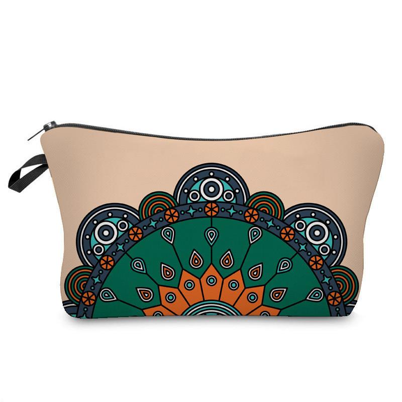 Trendy Vintage Mandala Flower Makeup Bag Handbag For Travel Polyester Lining Various Color Options