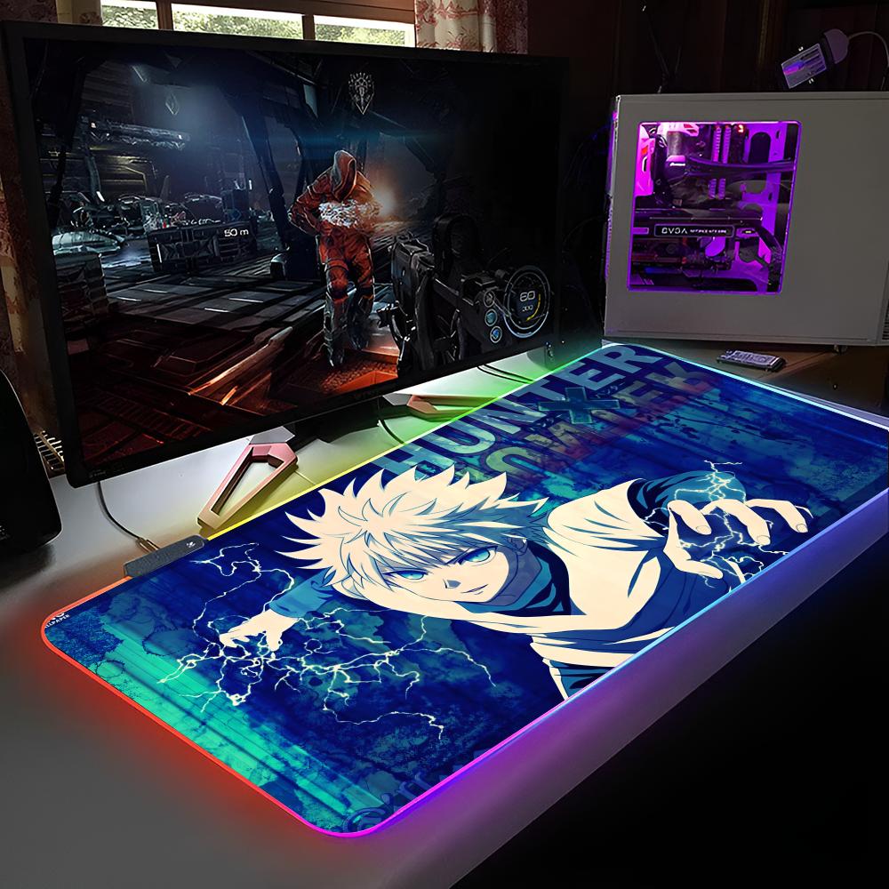 Anime Hunter X Hunter Mouse Pad RGB Backlit Mouse Pad Laptop Mouse Pad Laptop Gamer Computer Desk Gaming Accessories