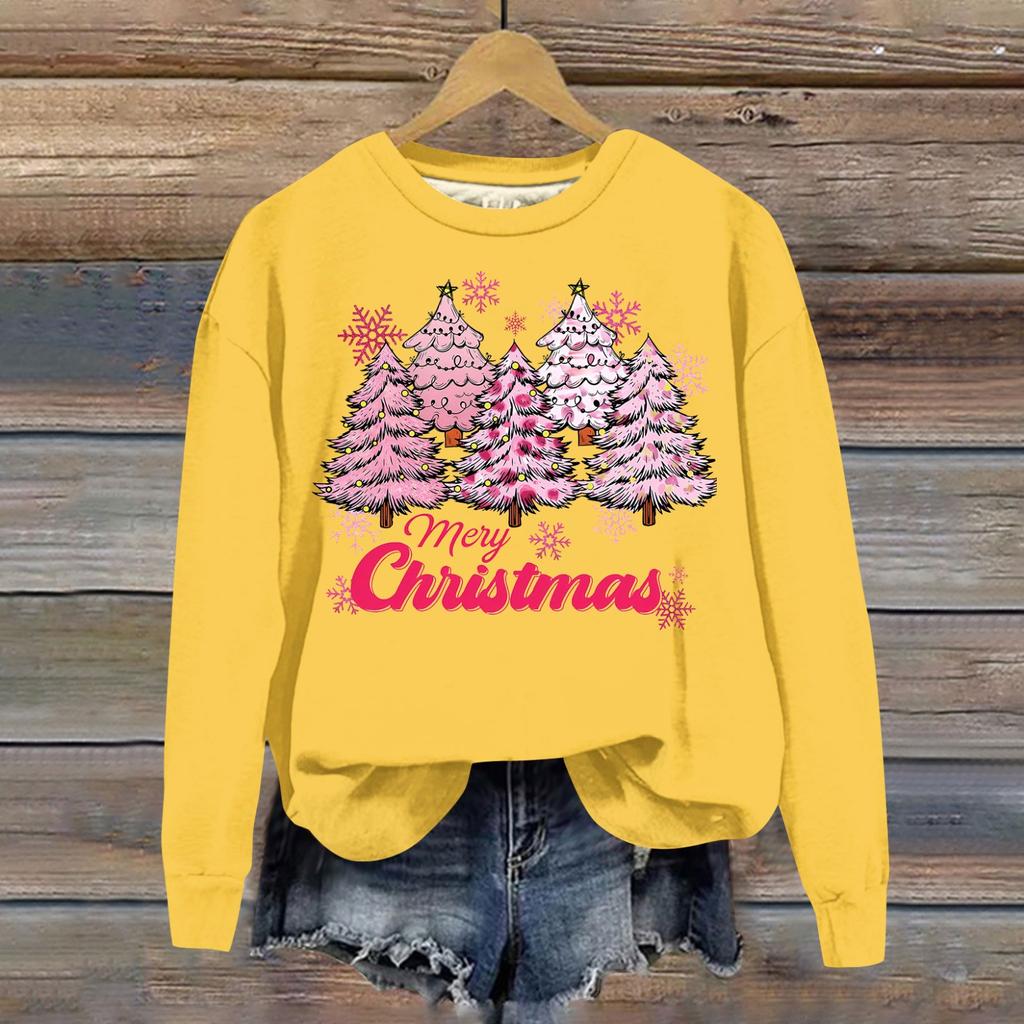 Женская модная рождественская свободная толстовка с длинным рукавом и круглым вырезом с мелким принтом