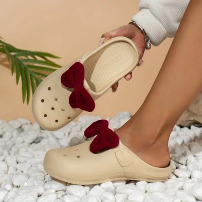 Мода 2024 Новая женская обувь Женские тапочки с бантом-бабочкой Модные тапочки для пляжа с закрытым носком Женские летние легкие плоские тапочки