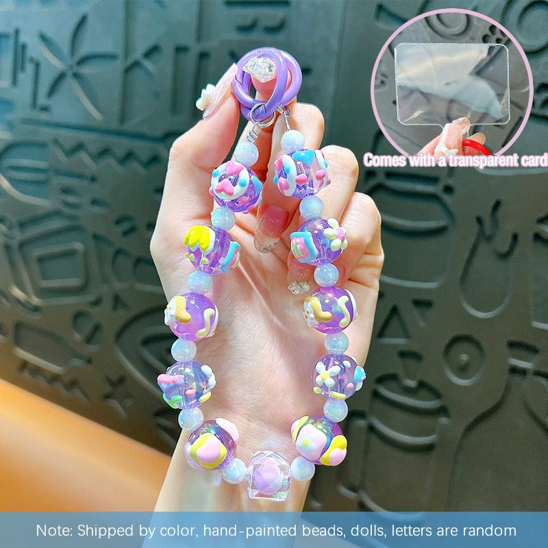 Цветные расписные бусины для телефона с картой, милые бусины, брелок, подвеска, ремешок на запястье, чехол для наушников, подвеска, декор для сумки