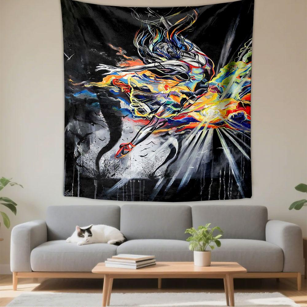 Abstract Fluid Portrait Tapestry Wall Hanging, Colorful Swirl Face Art, Trendy Wall Decor for Bedroom Living Room Dorm