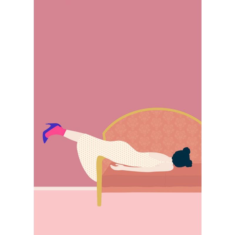 Абстрактное искусство Женщина Настроение Диван Джунгли Пижама Плакат Картина на холсте Смешная повседневная жизнь Настенная картина Гостиная Домашнее украшение