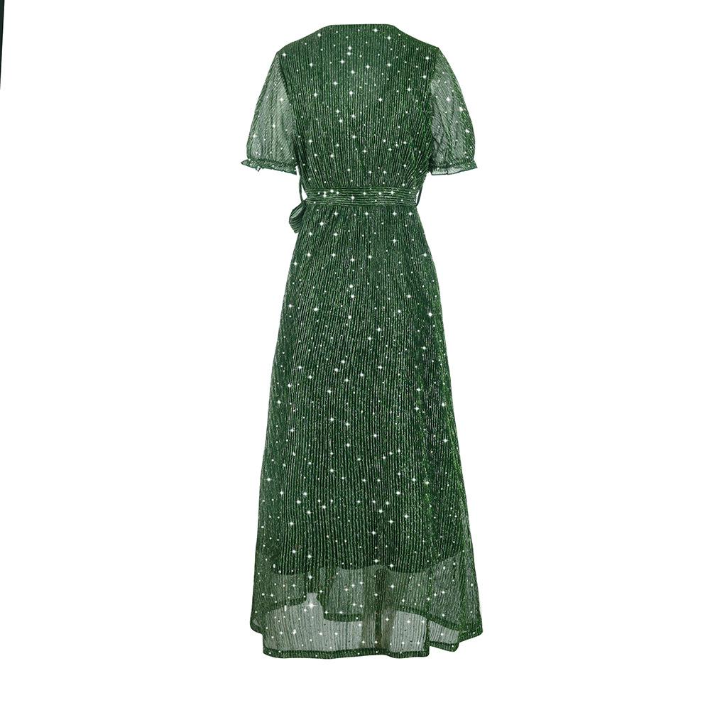 GMXIA Новый продукт Платье с V-образным вырезом и высокой талией, платье с длинными рукавами и разрезом