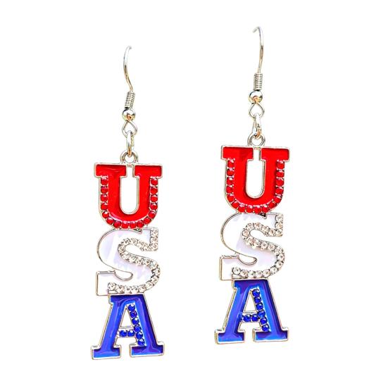 USA Flag Earrings for Women, Patriotic Red White Blue Earrings, American Flag Dangle Drop Earrings, 4th of July Independence Day