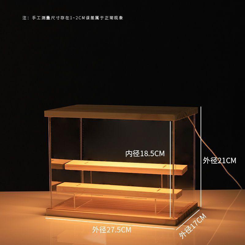 Acrylic Transparent Display Box with Light Premium Wooden Dustproof Storage for Figurines Living Room Display Cabinet