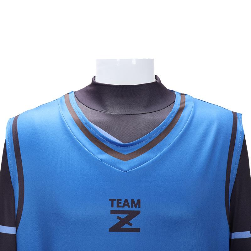 Костюм для косплея Бачира Мегуру Аниме Синие Шорты Джерси Футбол с Черным Боди Клубная Спортивная Одежда Комбинезоны Комплект для Мужчин Женщин