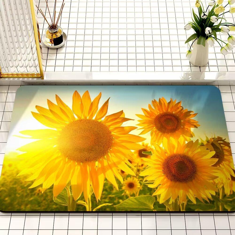 Small Fresh Sunflower Diatom Mud Mat Absorbent Dirty Bathroom Non-slip Mat Toilet Toilet Quick Drying Door Mat