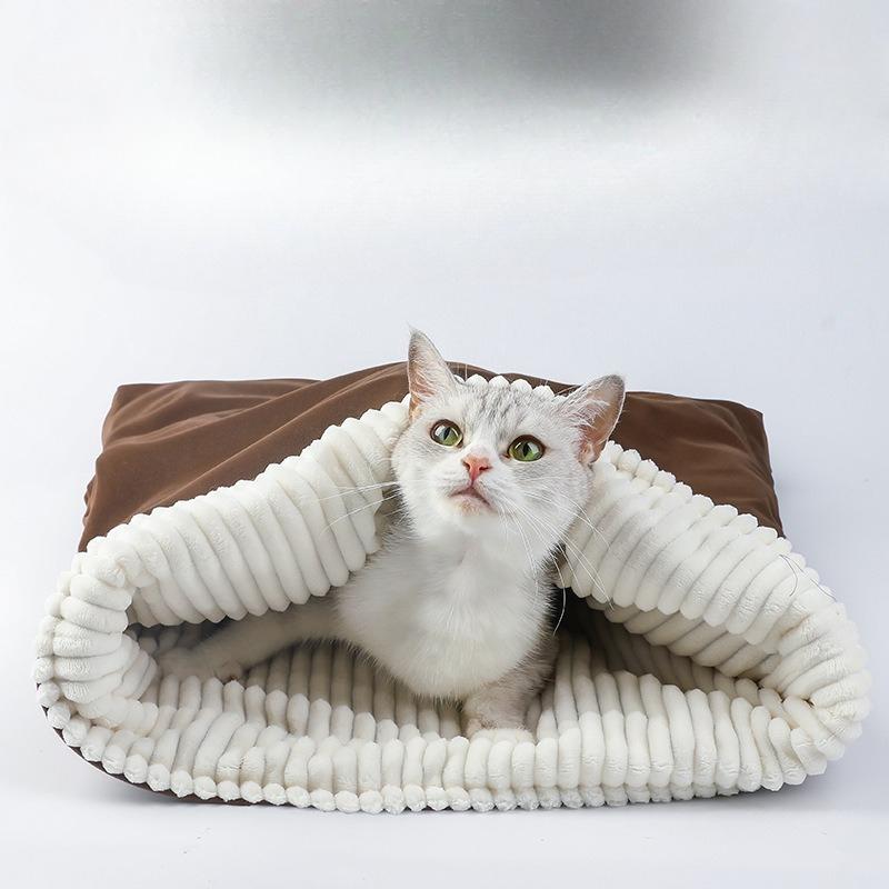 Спальный мешок для кошек для домашних кошек Зимний Мягкий Плюшевый Мешок для кошек Самосогревающийся Лежанка-пещера для питомцев Тоннель для котят Укрытие для питомцев Успокаивающая кровать