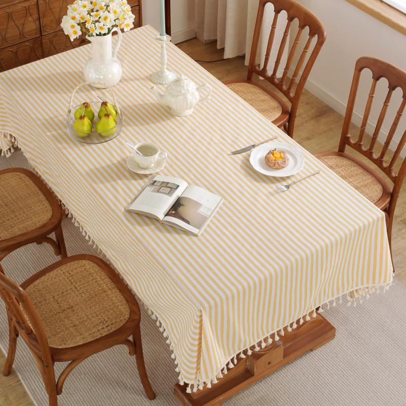Минималистичная полосатая скатерть из хлопка и льна с кисточками, противообжигающий коврик для стола, прямоугольный универсальный пылезащитный декоративный чехол для стола