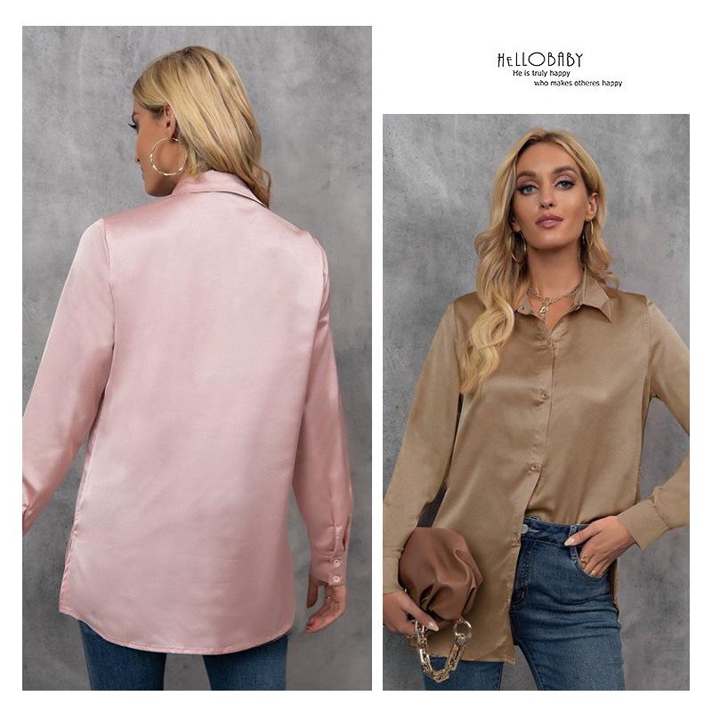 Рубашка с длинным рукавом цвета темперамента Ding, однотонная свободная рубашка из искусственного шелка с длинным рукавом, цветные блузки и рубашки