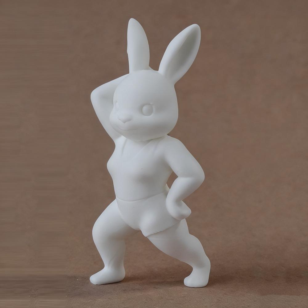 Cute Easter Fitness Rabbit Funny Plastic Muscular Rabbit Statue  Collectors Realistic Small Rabbit Ornament Home Desk Decor