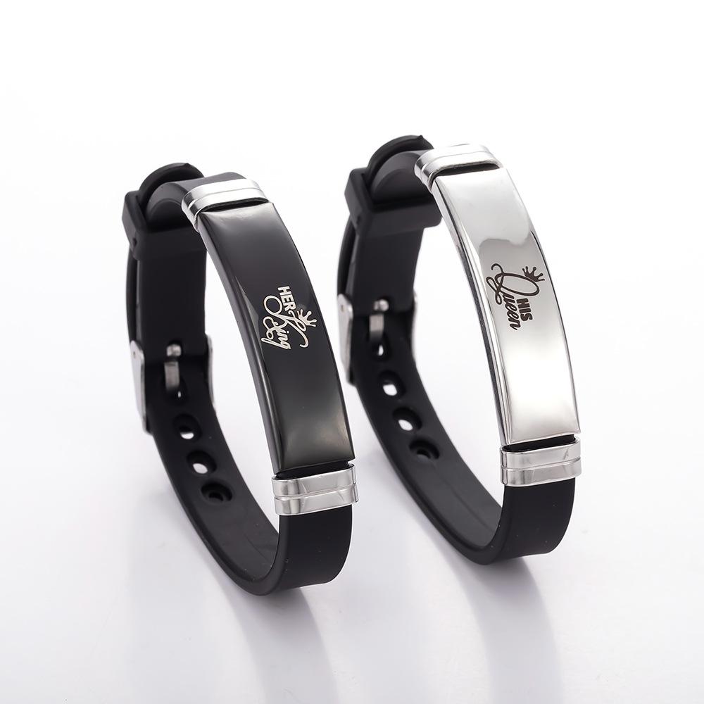 1pair Bracelets Crown Pattern Personalized Couple Style Adjustable Silicone Bracelet