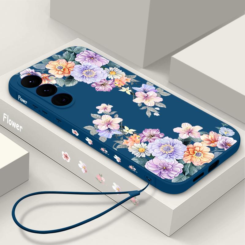 Для Samsung S25 Ultra S24 FE S23 S22 A36 A16 A55 A15 A35 A06 S26 A25 A05S A54 A26 A56 A17 Чехол Ремешок Цветочный принт Мягкий ударопрочный Матовый чехол для телефона