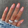 Накладные ногти средней длины оранжевого цвета с французским краем, съемный нейл-арт, подходят для Европы и Америки