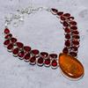 Natural Baltic Amber, Garnet Gemstone 925 Sterling Silver Necklace 18" h7H83