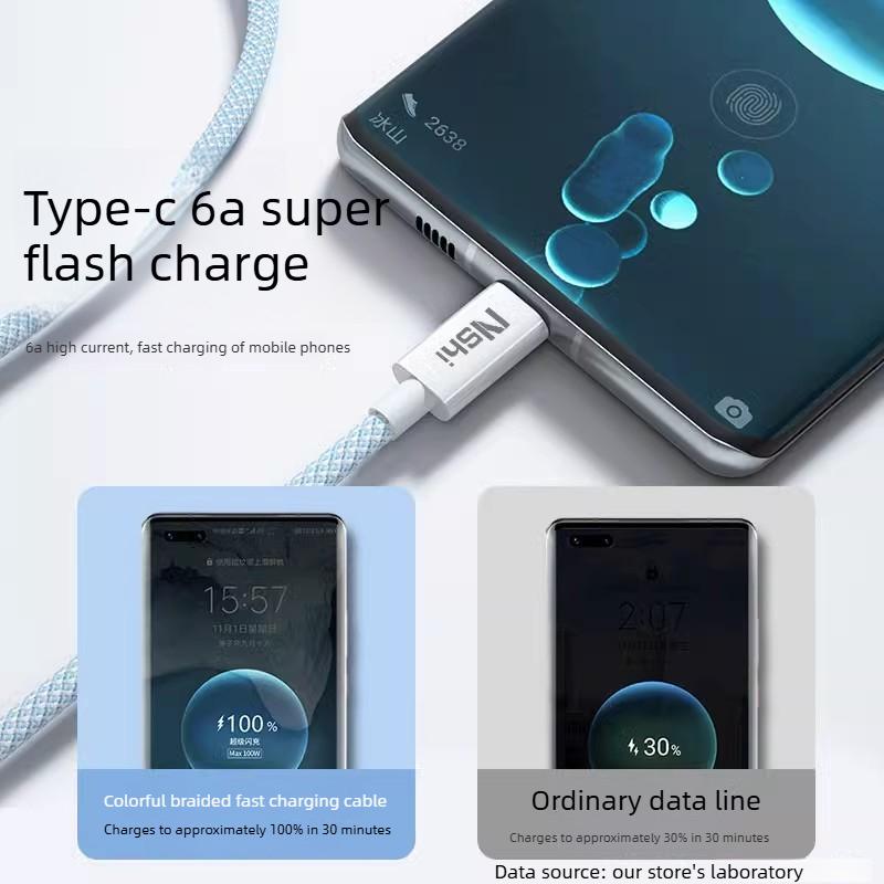 Совместим с кабелями данных Apple и Android, Быстрая зарядка PD, Двойной TYPE-C, Плетеный кабель 66 Вт для супербыстрой зарядки Huawei и Xiaomi