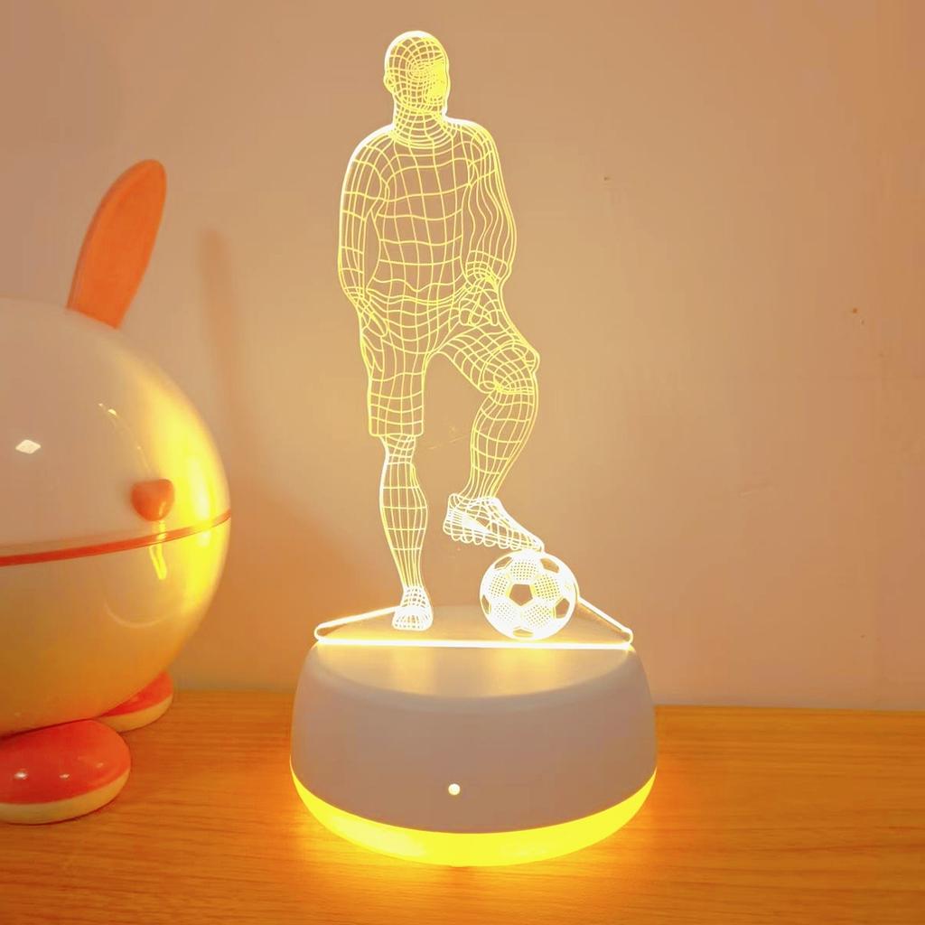 USB Football Player 3D Night Light, Monochrome LED Light, Bedroom Atmosphere and Home Decoration, Football Fans, Holiday Gifts