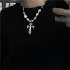 Cross Artificial Pearl Pendant Retro Hip-hop Accessories Men and Women All-match Necklace