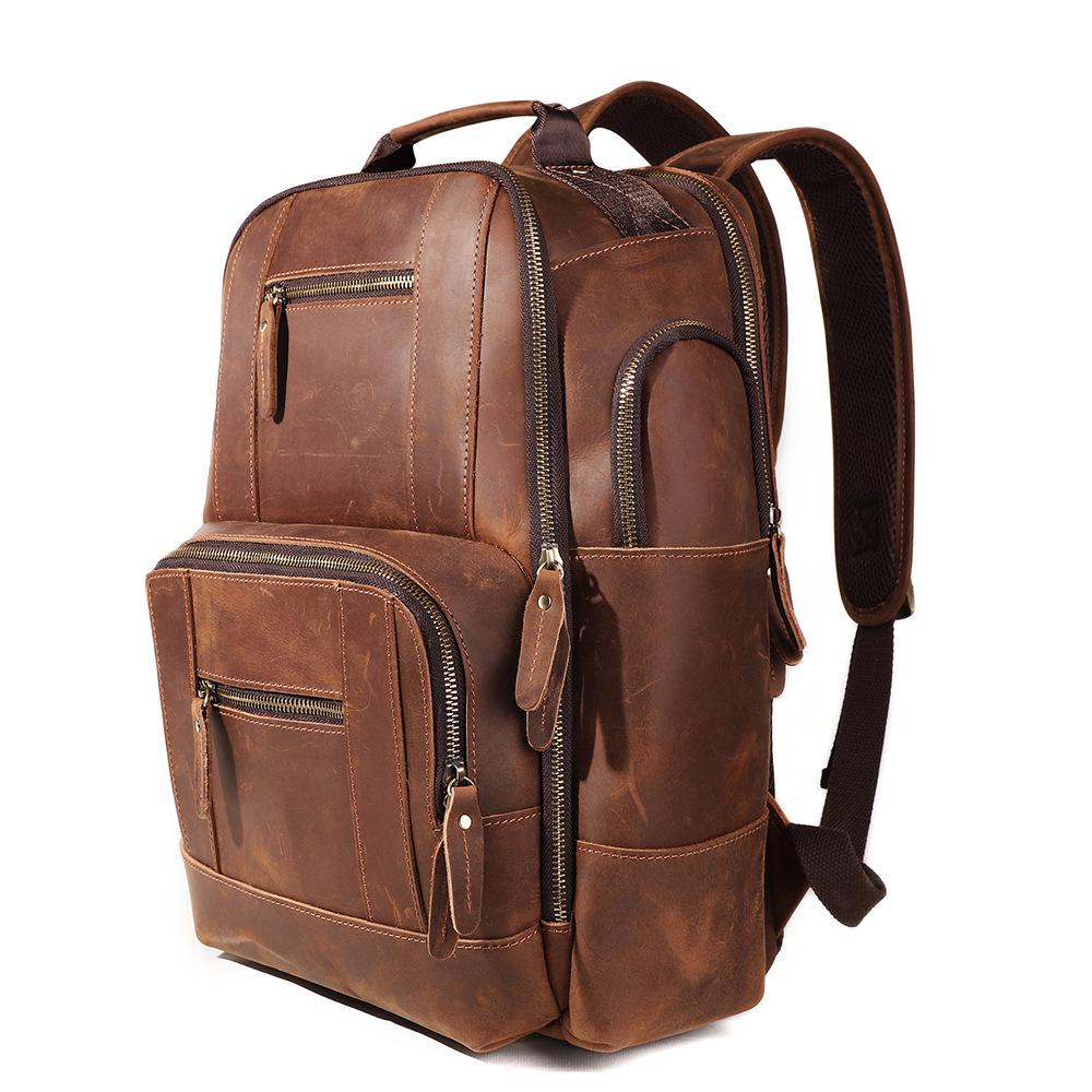 Men's Large Capacity High-End Crazy Horse Leather Backpack