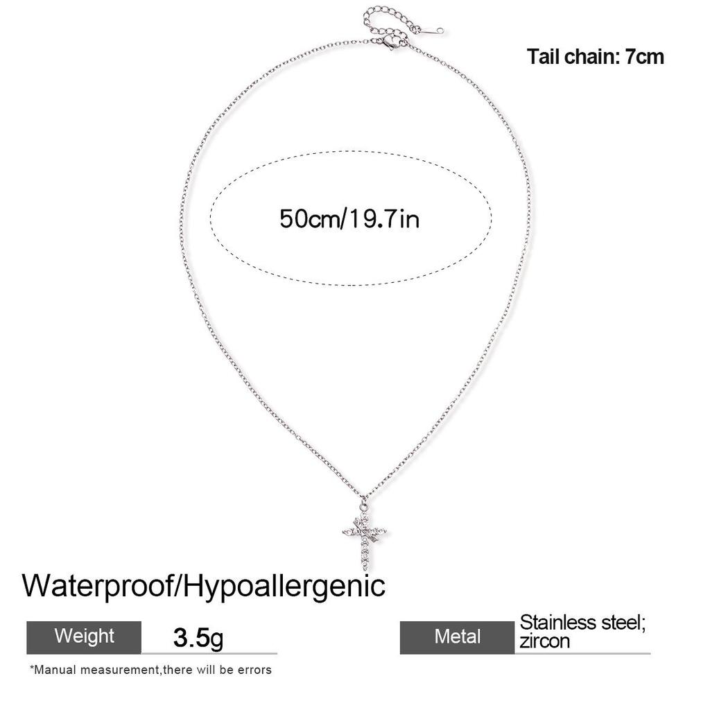 Циркониевый крест, чокер из нержавеющей стали - Элегантное элитное ожерелье на ключицу