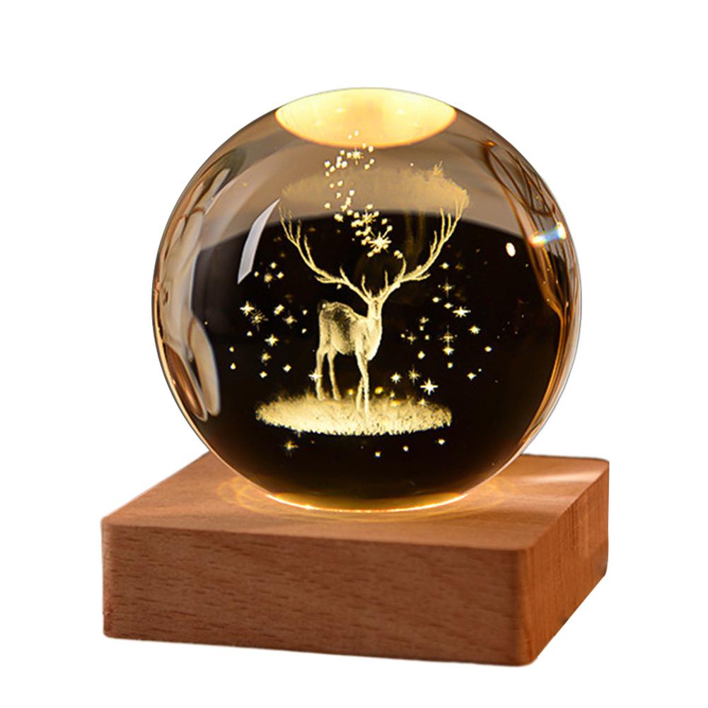 3D гравированный небольшой стеклянный шар декоративный с деревянной основой теплый свет ночник USB зарядка стеклянный шар ночник для спальни декор