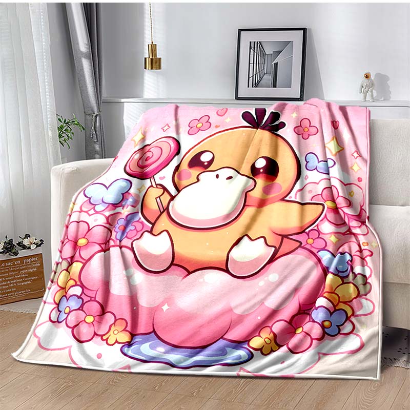 1PC Pokémon Psyduck Pattern Blanket Warm Soft Fluffy Kids and Adult Sofa Bed Throw Blanket Suitable Outdoor Travel Camping