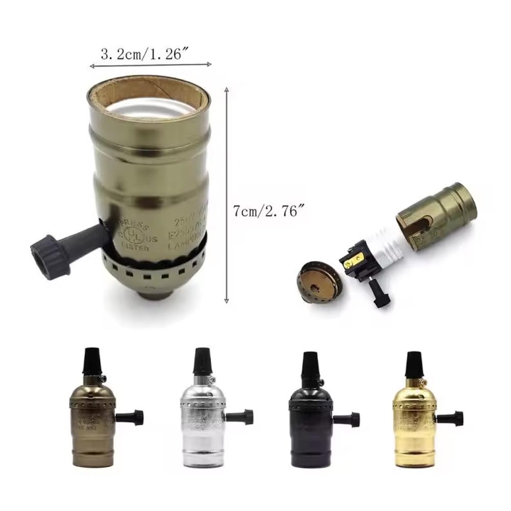 DIY Vintage E27 Lamp Base Copper holder With Switch Edison Vintage Lighting Screw Socket Antique Aluminum Lamp Holder Fixture
