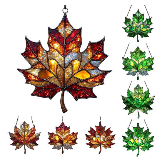 Maple Leaf Fall Ornament Window Hanging Autumn Leaf Suncatcher Stained Glass Wall Art for Thanksgiving Autumn Indoor Outdoor Home Decor