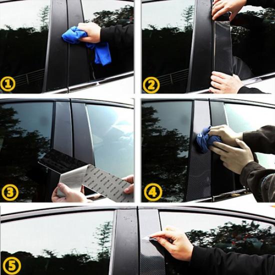 6* Window Door Trim Carbon Fiber Pillar Posts For 2016- Honda Civic Black