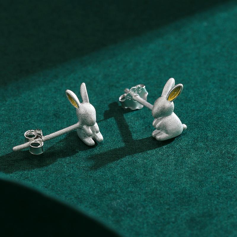 MODIAN 925 Sterling Silver Tiny Cute Rabbit Stud Earrings Fashion Romantic Silver Ear Studs For Women Girls Fine Jewelry