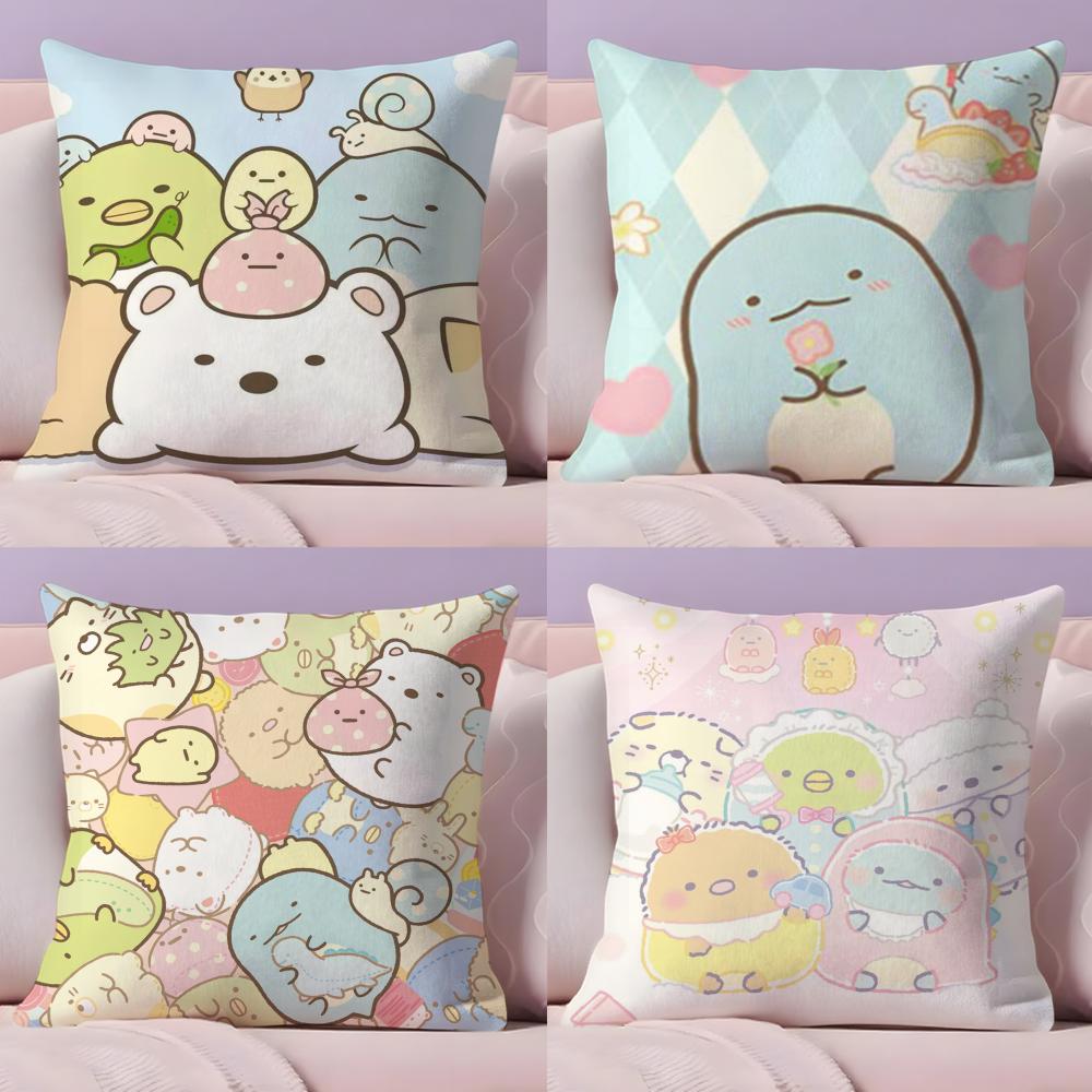 Cushion Cover Plush Fabric Soft Double-Sided Printed Sofa Warm Winter Home Gift Pillow Cover Cute S-Sumikko G-Gurashi