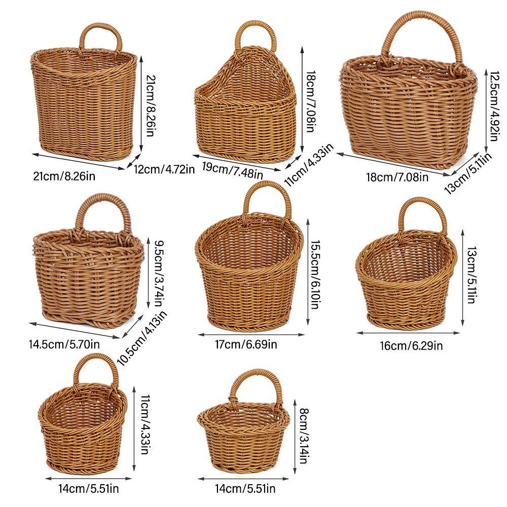 With Handle Hand-woven Hanging Baskets Imitation Rattan Wall Hanging Basket