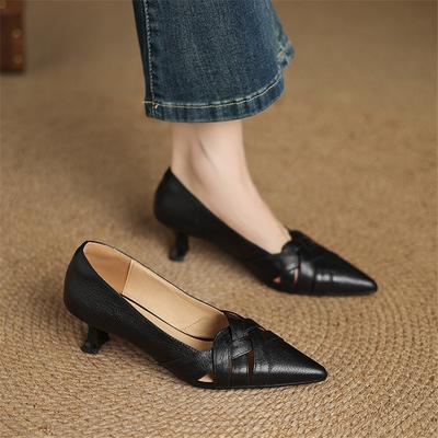 Модные новые весенне-осенние женские туфли из натуральной кожи с острым носком, модные туфли-лодочки с вырезами и высоким каблуком ручной работы для женщин