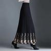 Black Floral Knitted Long Pleated Female Women Skirts Korean Fashion Winter Autumn Vintage High-Waisted Skirt