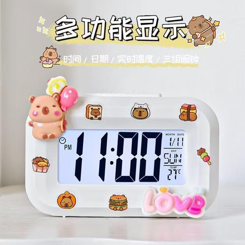 Cute Capi Mini Alarm Clock Desktop Table Clock Timing Cute KT Bow Decoration Children's Mini Clock