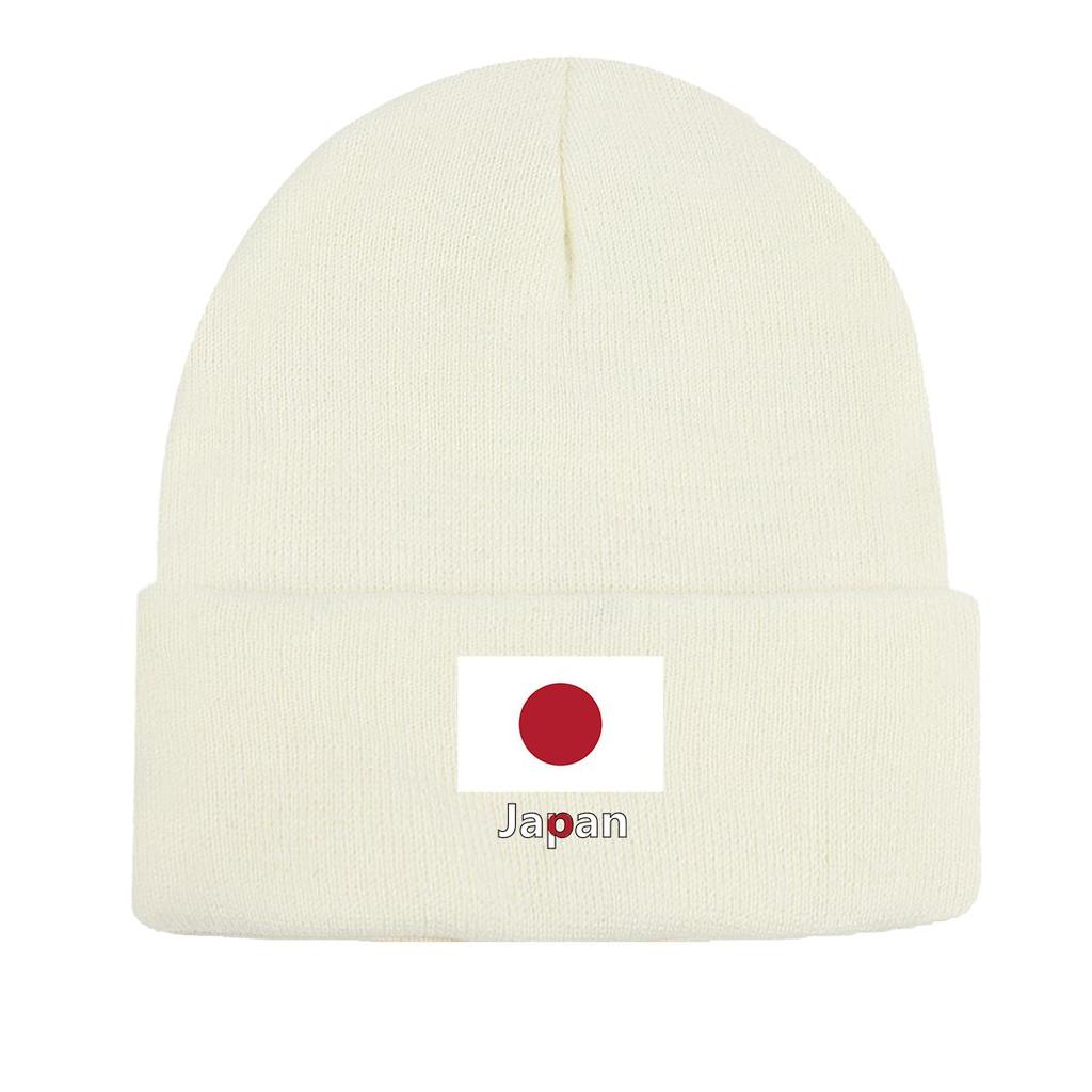 Japan Flag Print Knitted Hat Beanie, Woman Cap Soft Lightweight Simple Gorro Knit Cap Beanie