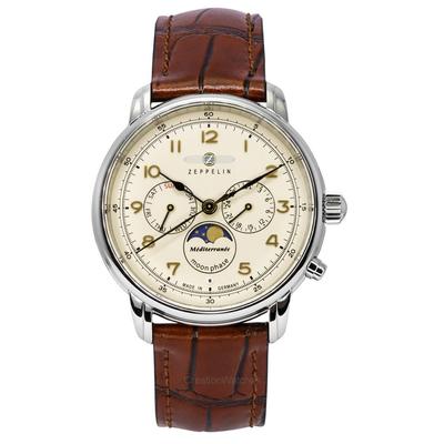Мужские часы Mediterranean Moon Phase с кожаным ремешком и бежевым циферблатом, кварцевые 96365