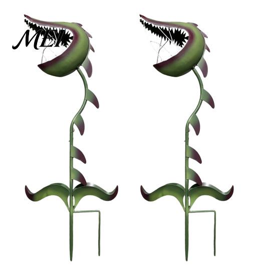 Hand Painted Outdoor Sculptures Carnivorous Plant Garden Stake, Large Metal Venus Flytrap Sculpture, Weird Decorative Flower Bed Accents Yard