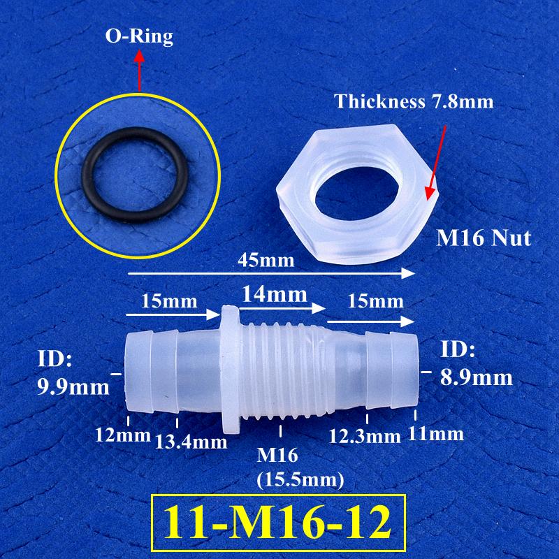 M6-M16 To 3-12mm Direct Connectors With Hex Nut  O-Ring Aquarium Tank Air Pump Adapter Garden Irrigation PP Pagoda Hose Joint