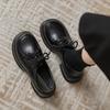 Light Mouth Black Wind Lace-up Small Leather Shoes Women's Wind Muffin Thick-soled Single Shoes Women