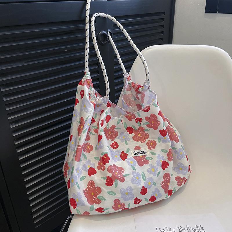 Floral Canvas Tote Bag Large Capacity Casual Shopper For Daily Use