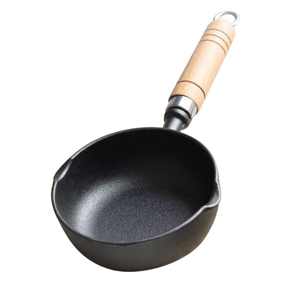 Black Wooden Color Cast Iron Pot Cast iron Oil Heating Pot Durable Mini Frying Pan Kitchen Camping