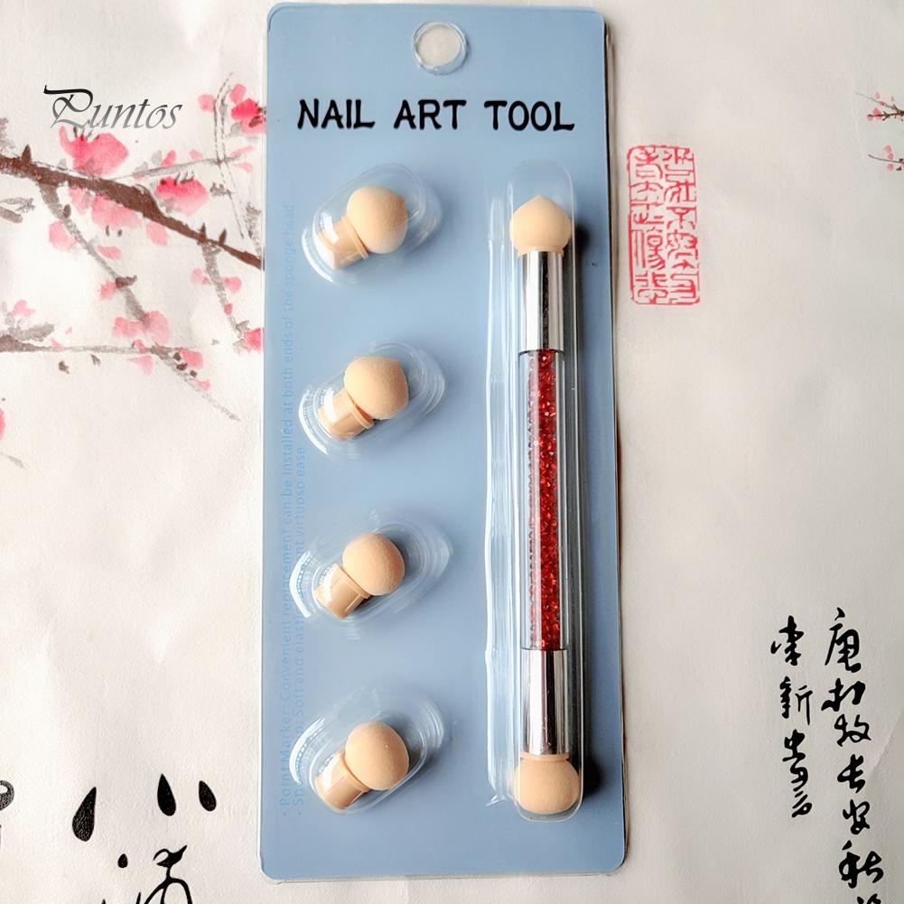 Puntos Nail Art Портативная моющаяся губка с двойной головкой, ручка для рисования, инструмент для нанесения точек