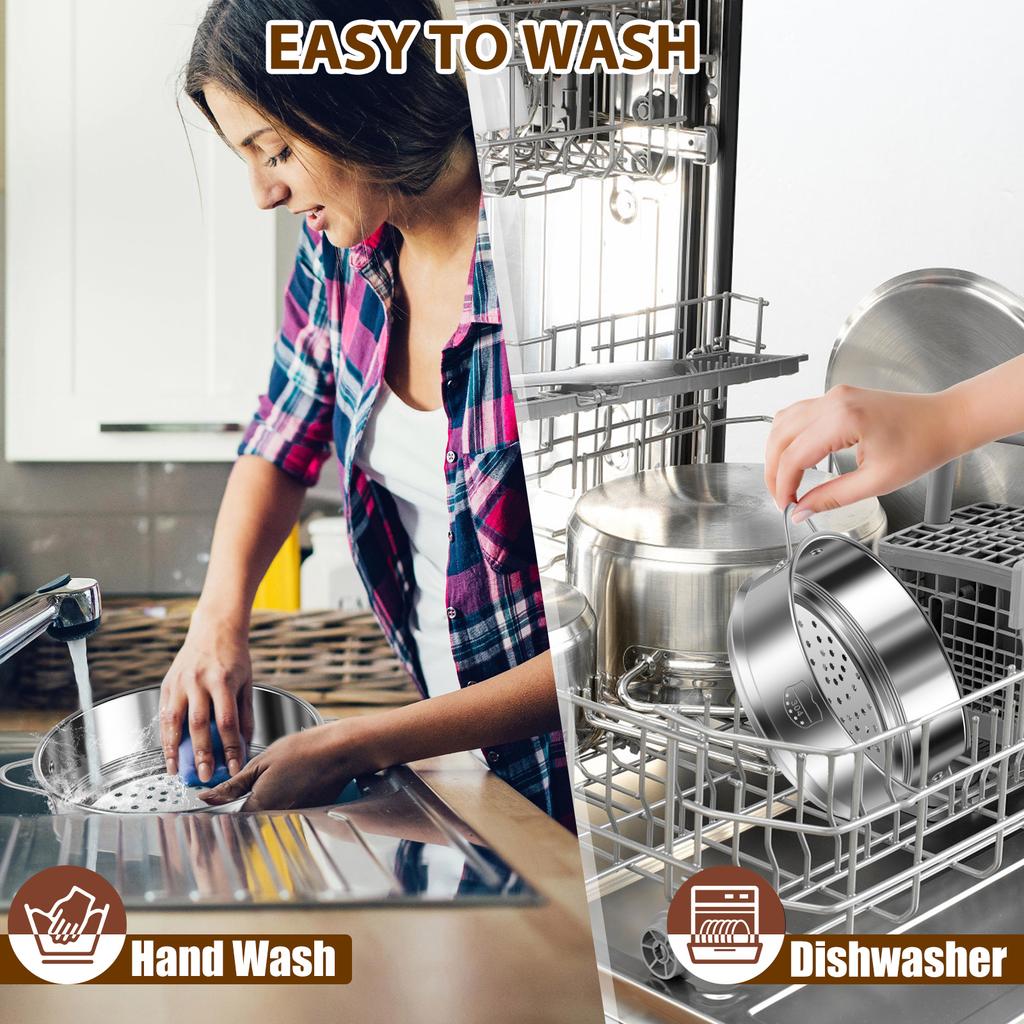 2Pcs Stainless Steel Steamer Insert 7.9/11 Inch Rustproof Food Steamer Basket with Handle Dishwasher Safe for Seafood Egg Fruit