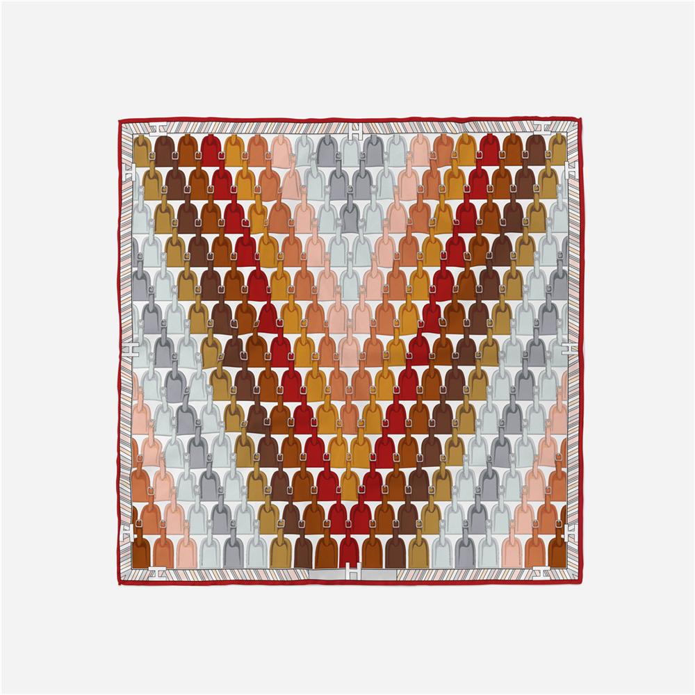 Twill Silk Scarf Woman Geometric Painting Square Scarves Wraps Bandana Small Hijab Silk Foulards Tie Headband Neckerchief 53CM